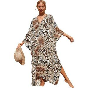 RanRui Kaftan Dresses for Women – Wave Neck Floral Plus Size Caftans